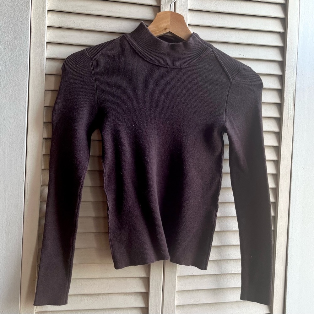 UO BDG Brown Cropped Ribbed Long Sleeve Turtleneck